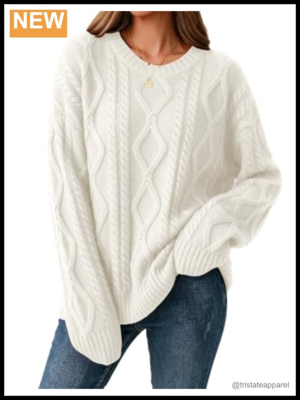 Women's Cable Knit Crewneck Sweater - Cozy Pullover Long Sleeve